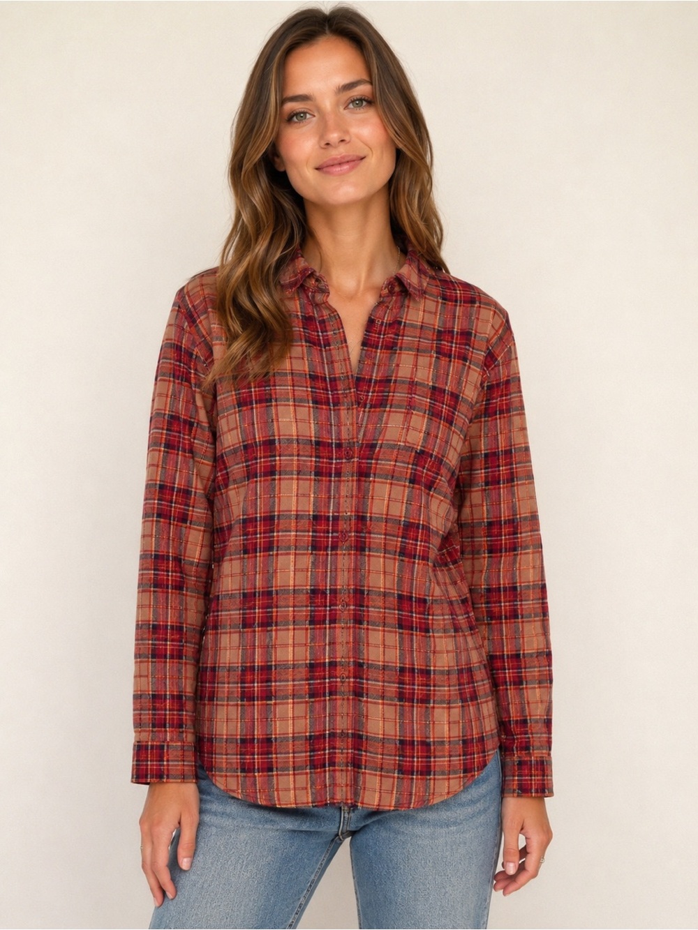 Weatherproof Vintage Women’s Plaid Comfort Stretch Button Down Shirt